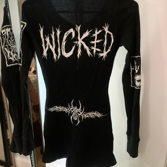 DOLLS KILL | Small “WICKED”  Patch Thermal Romper/Onesie - Picture 2 of 4